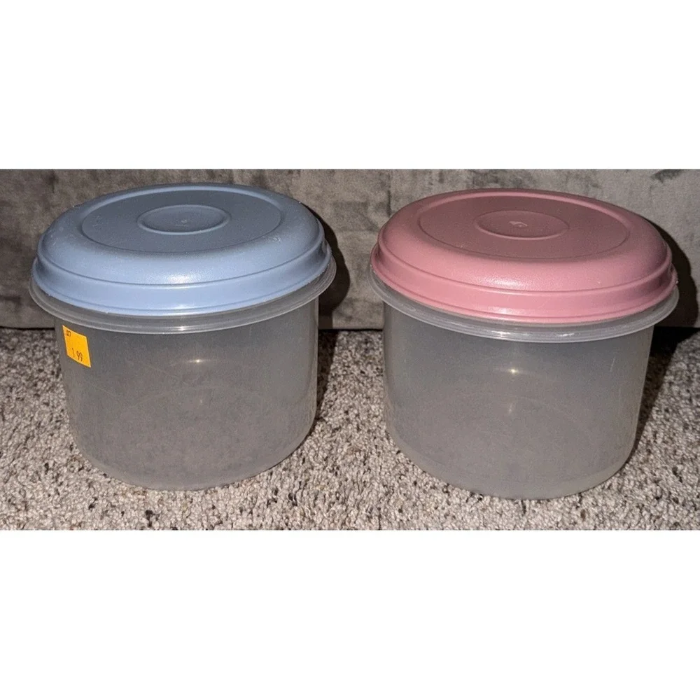 Vintage Rubbermaid Servin' Saver #8 Round 6 Cups Container Country Blue/Pink Lid